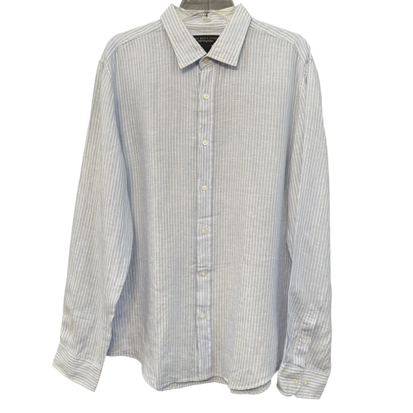 Bloomingdale’s Men’s Blue White Stripe Linen Shirt L - Picture 1 of 5